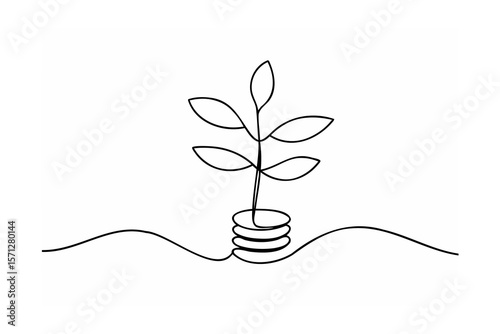 Plant growing from coins growth money