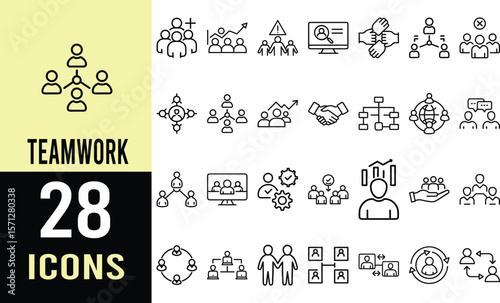 28 Professional Teamwork Icons: Collaboration, Partnership, and Group Success Symbols