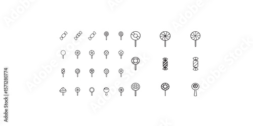 Print   Candy icon set. Line and glyph candy sweet. Lollipop symbol