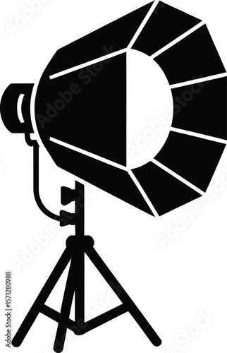 Studio Light with Softbox on Tripod Black and White Icon Professional Photography Lighting Equipment for Photo and Video Shooting Vector Illustration of a Softbox Light