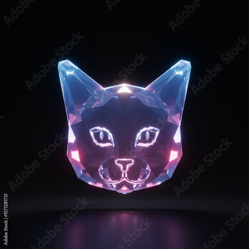 색깔 있는 크리스탈로 만들어진 성난 고양이 아이콘