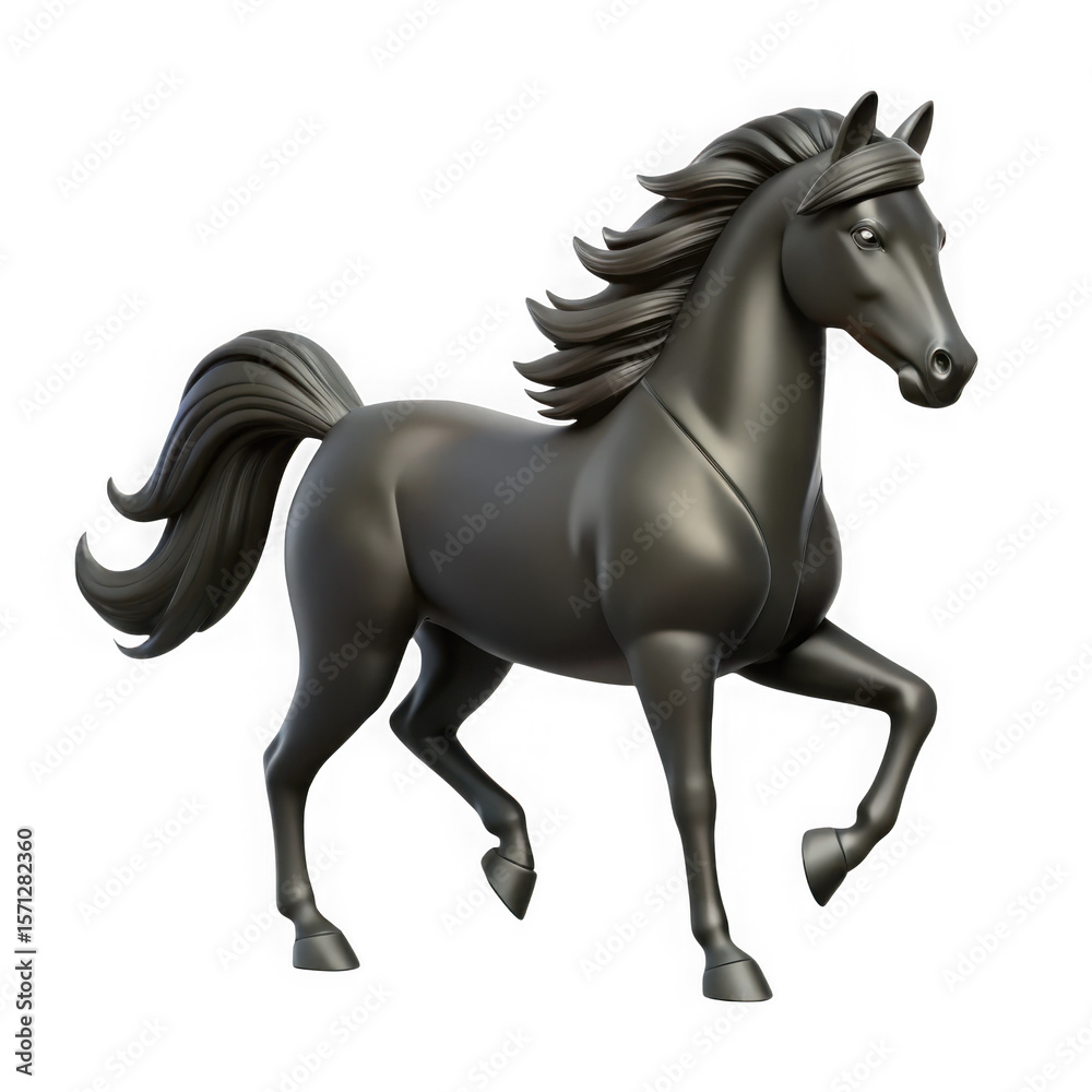 Obraz premium Majestic dark horse sculpture in dynamic pose isolated on transparent background 
