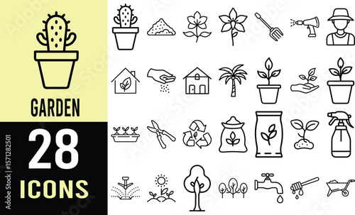 Gardening Icons: Sprinkler, Plants, Flowers, Tools, and More ? 30+ Vector Line Art