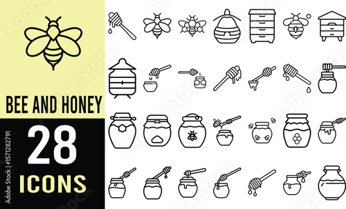 Honeycomb, Bees, Honey Jars, and Honey Dippers: A Collection of Line Icons