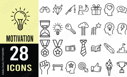 Success Icons: Achievement, Goals, Ideas, Strategy, and Motivation Line Art Graphics
