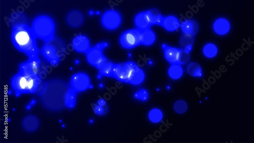 Abstract glowing blue bokeh lights on dark background. A stunning and modern digital design featuring soft, blurry light orbs that evoke a futuristic, dreamy, or cosmic atmosphere. 