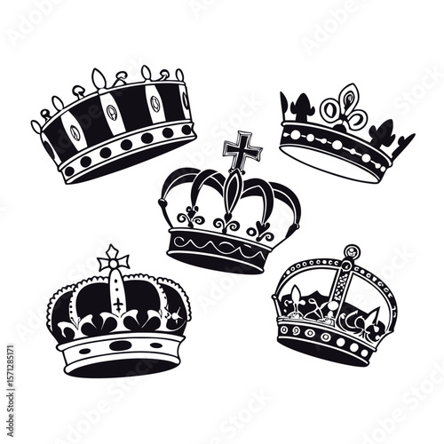 Unique set of crown heraldic silhouette icons vector