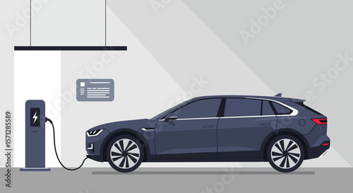 Electric SUV charging at a charging station