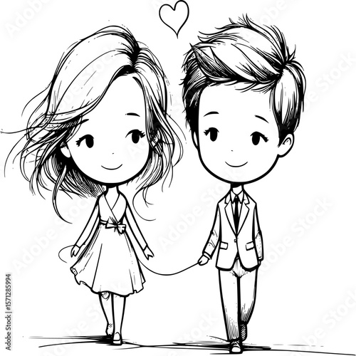 Eternal Bond: A charming sketch depicts a couple, hand in hand, on a heartfelt journey, evoking the simplicity and magic of love. 