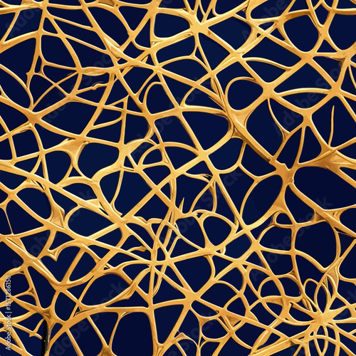 Abstract golden network on dark blue background