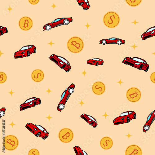 Super Car investment trends digital background illustration modern environment aerial view finance concept, seamless pattern
