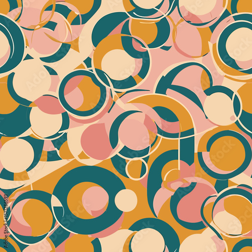 A retro abstract pattern with overlapping circles and arcs