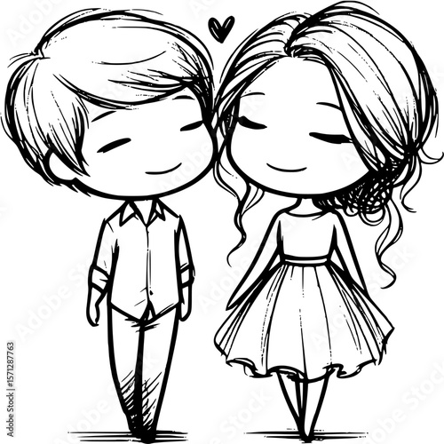 Endearing Couple: A charming illustration depicts a loving couple, radiating affection and warmth, and the delicate details add a touch of elegance to this heartwarming scene.