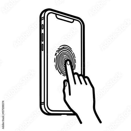 Fingerprint on smartphone screen, biometric security access illustration