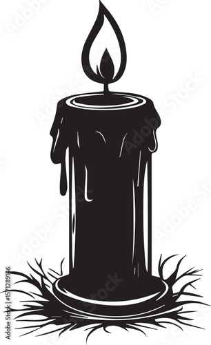 Print Classic Dripping Candle Silhouette with Branch Base