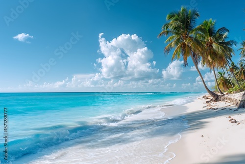 Tropical Paradise Pristine Beach with Palm Trees and Turquoise Waters