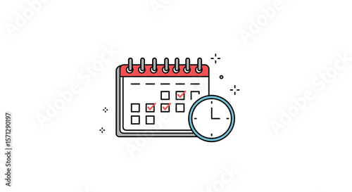 Calendar with marked dates and clock showing time management strategy for planning and scheduling work activities