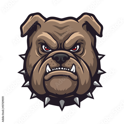 Angry Bulldog Head Mascot with Fierce Expression on White Background