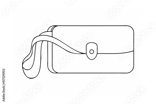 Black and white sketch of a messenger bag drawing outline
