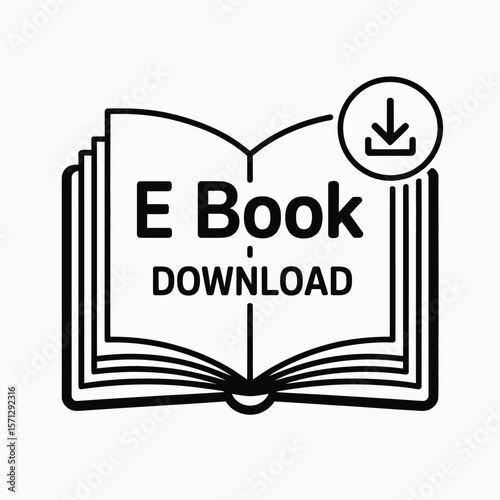 Open e book download icon with download arrow symbol