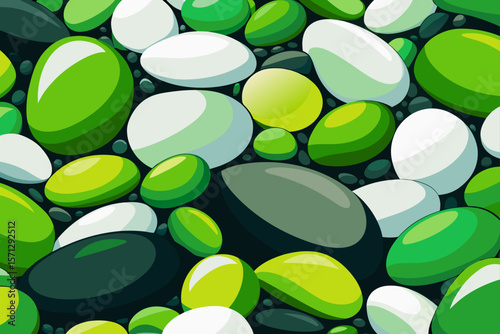 Smooth Rounded Stones Green and White pebbles
