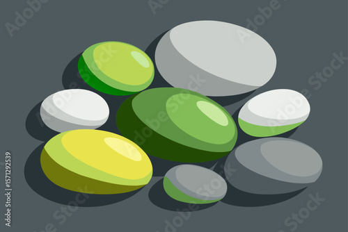 Smooth rounded stones in green yellow and grey pebbles