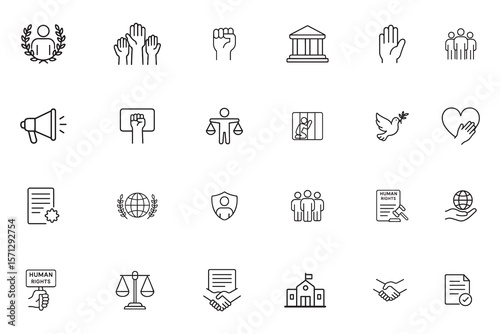 Human rights line icon set, simple outline symbols of justice, law, and equality, social activism and freedom vector icons collection