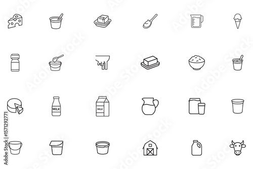 Dairy product line icon set, simple outline farm food symbols, milk, cheese, butter, yogurt vector icons, agriculture and dairy production collection