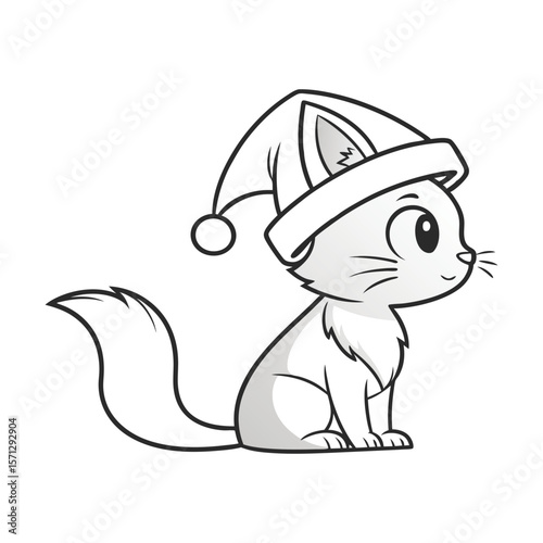 Cute cat wearing a santa hat isolated on white background.