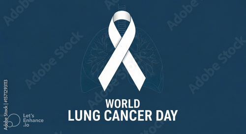 White Ribbon Symbol for World Lung Cancer Day Awareness on Blue Background
