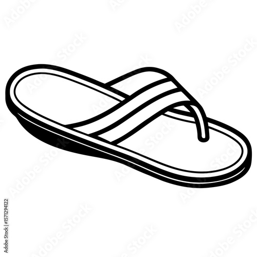 Beach sandals side view line art vector illustration 