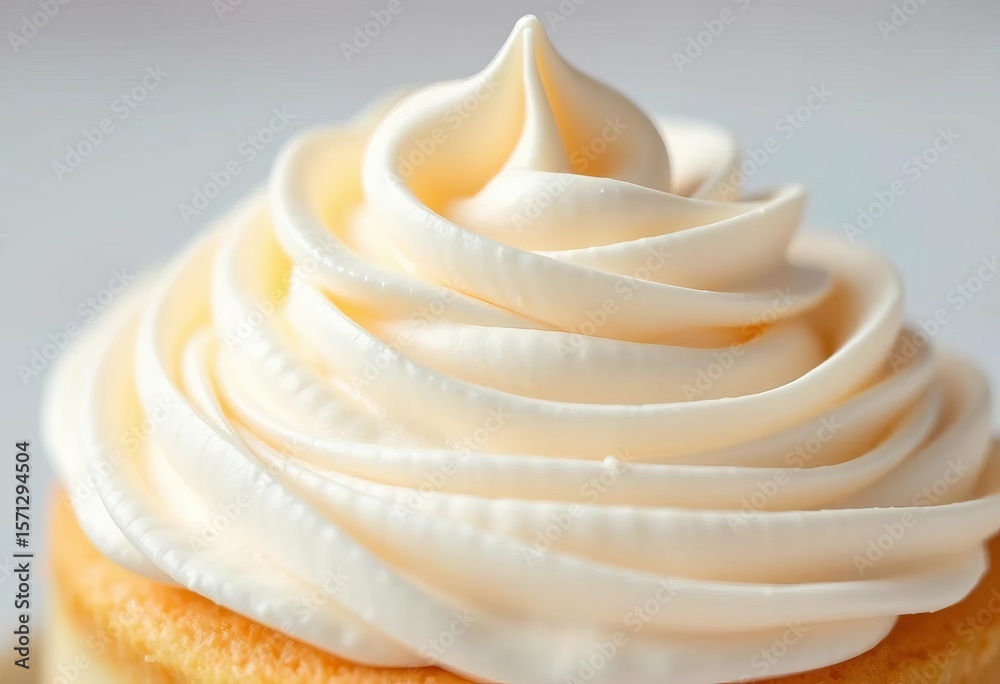 Close-up of fluffy whipped cream topping a pastel cake, delectable, fluffy Close-up of fluffy whipped cream topping a pastel cake, delectable, fluffy
