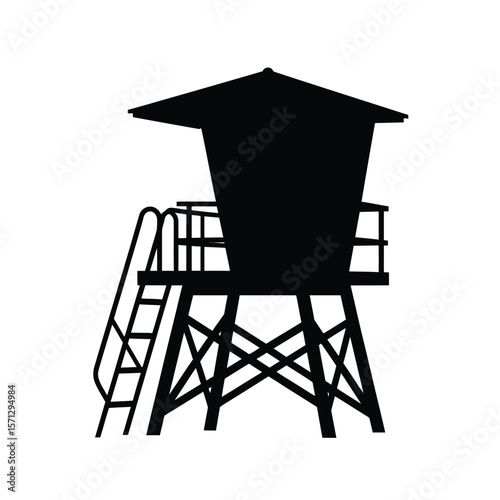 Classic black silhouette of a lifeguard tower on a white background