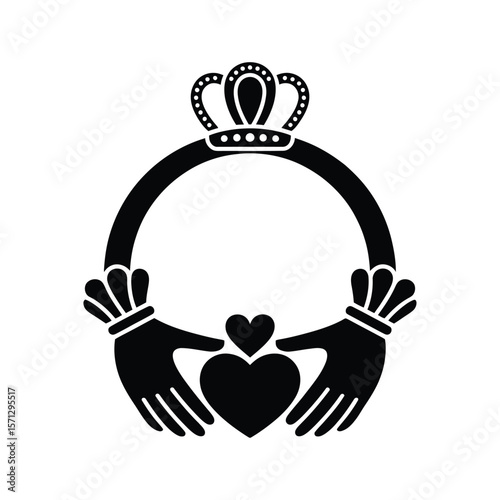Iconic irish claddagh symbol featuring hands holding a heart and crown