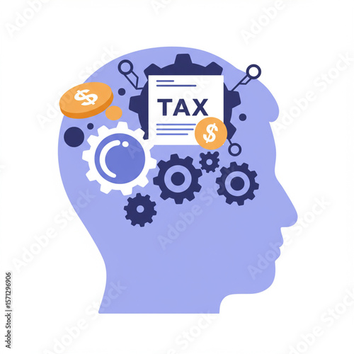 Tax Processing Brain: Flat Vector Illustration of Financial Cognition in Action.