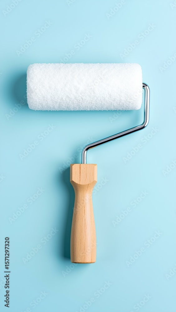 Obraz premium a white paint roller with a wooden handle