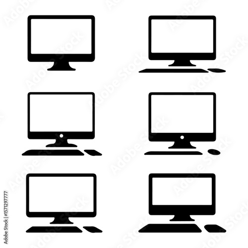 Set of  Black computer silhouette different design  white background