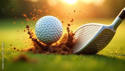 a golf ball being struck by a golf club