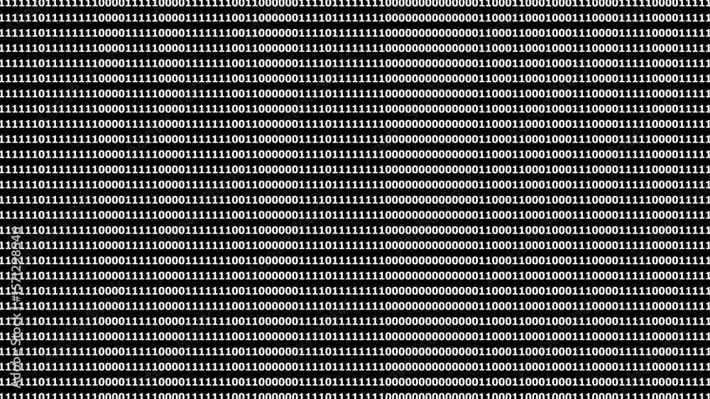 A digital background filled with green binary code (1s and 0s) arranged in rows on a black screen, resembling a classic hacker or programming interface. The visual creates a Matrix-style aesthetic,