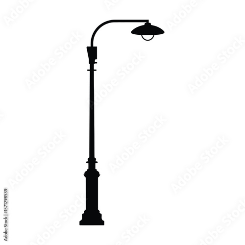 Classic black silhouette of a vintage street lamp on a white background