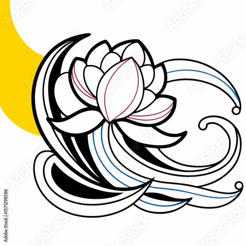Stylized Lotus Flower Tattoo Design, Black Ink Floral Art