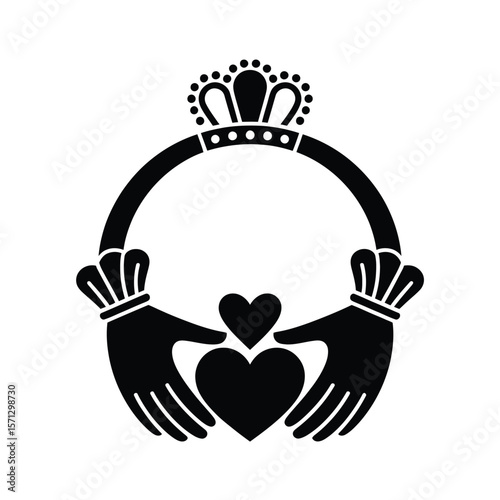 Traditional irish claddagh symbol featuring hands holding hearts and a crown
