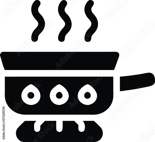 Steaming pan cooking on stove vector icon