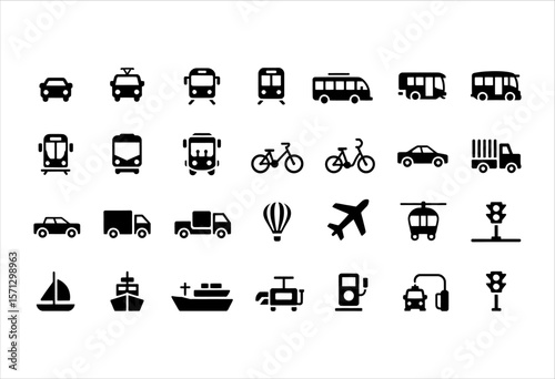 Transportation Mode Icons A Diverse Set of Vehicles and Travel Symbols Representing Various Methods of Getting Around the World
