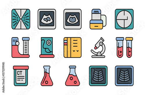 Set of 16 Flat Medical and Laboratory Icons"
