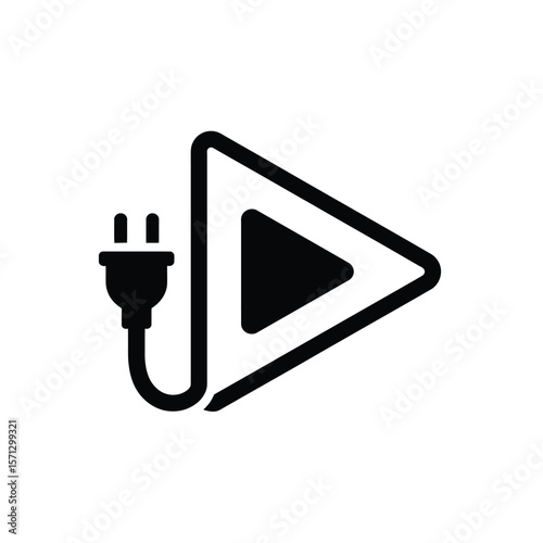 Play button icon connected to an electrical plug symbolizing streaming power