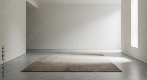 Wallpaper Mural Minimalist Living Room with Central Beige Rug and Open Floor Space Torontodigital.ca