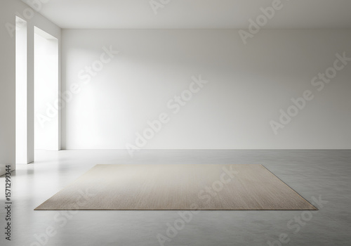 Wallpaper Mural Minimalist Living Room with Central Beige Rug and Open Floor Space Torontodigital.ca