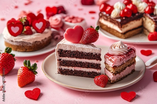 Wallpaper Mural Romantic Valentine's Day Cakes on Soft Pink Background Sweet Dessert Photography Torontodigital.ca