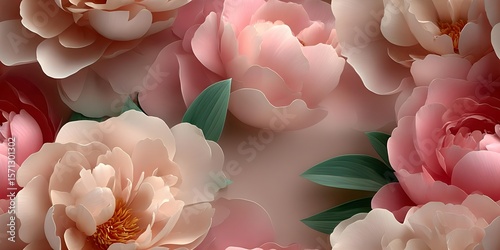 Elegant floral composition of blooming peonies